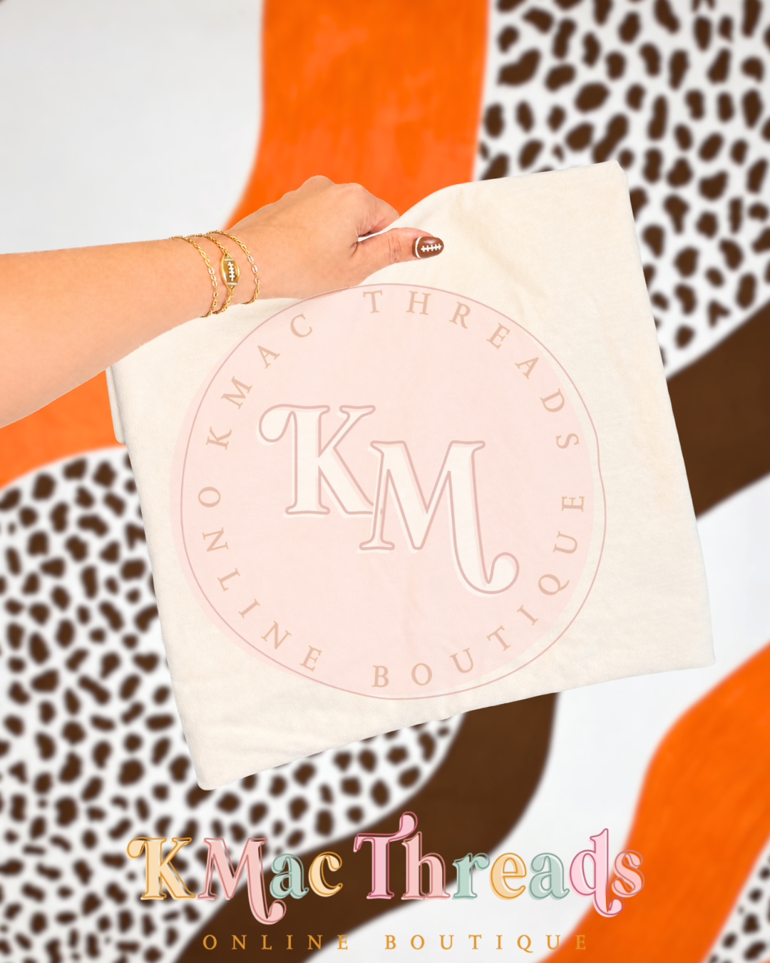 Holding Ivory Football Orange & Brown Smart Mockup