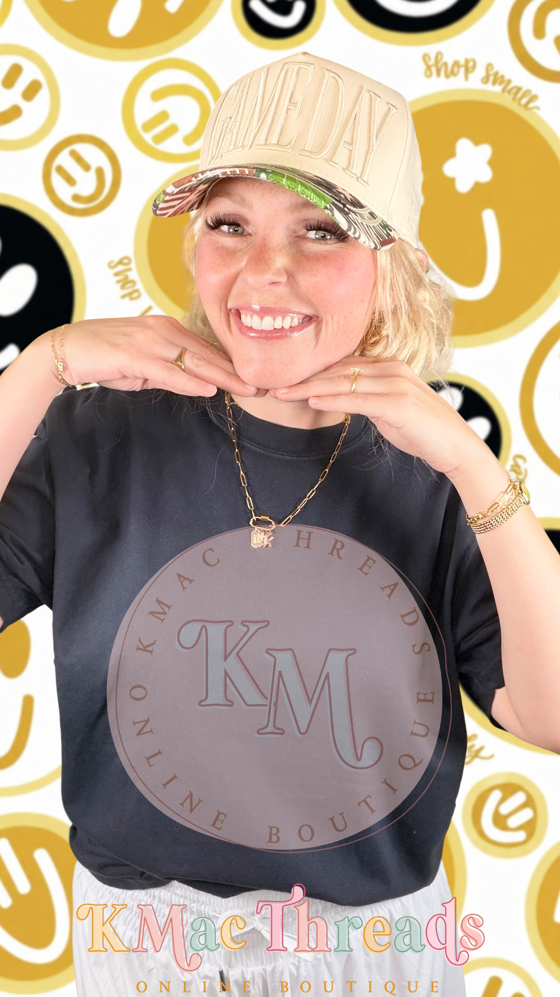 Black Comfort Color Football Black & Gold Smiley Story Mock