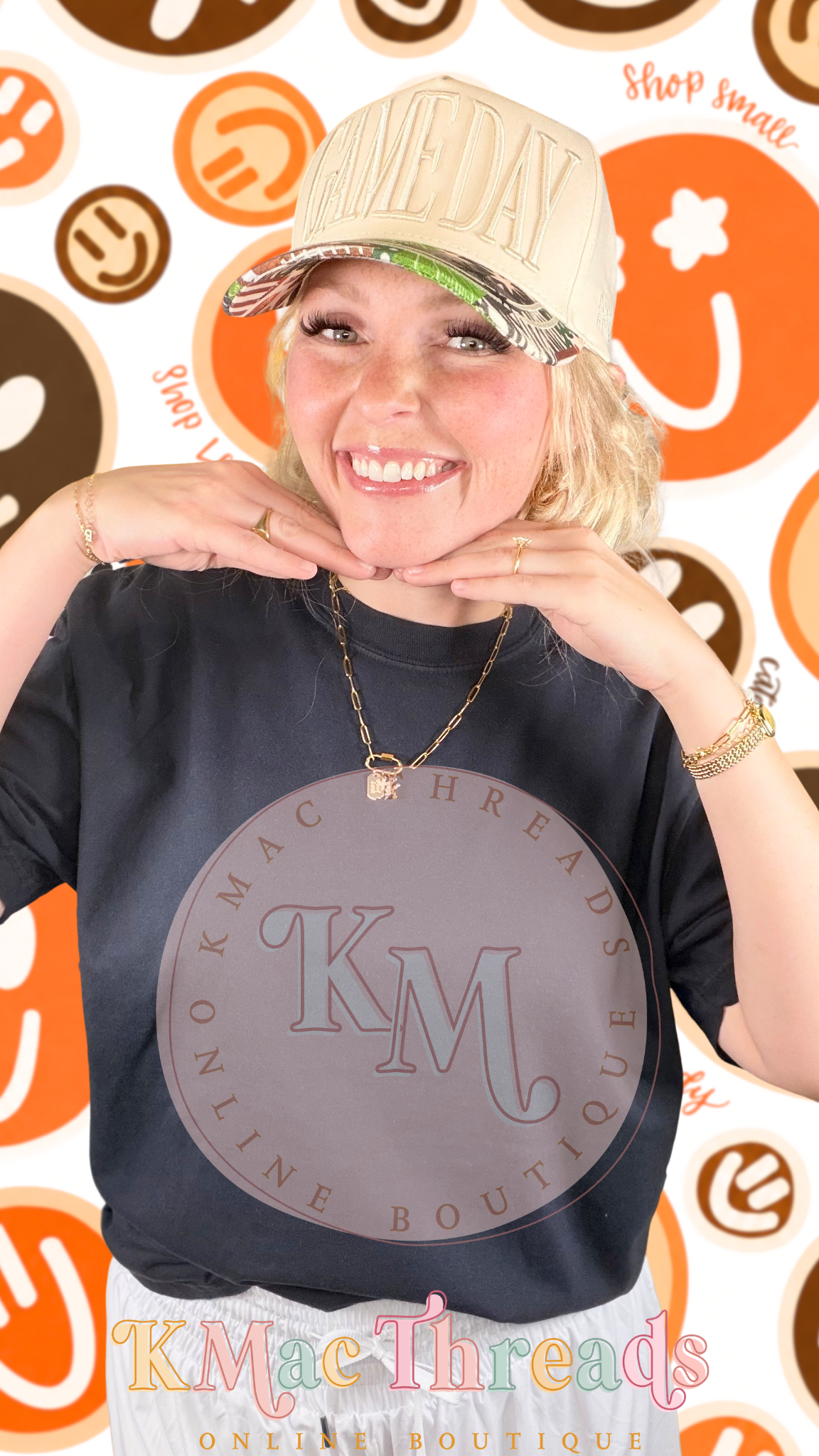 Black Comfort Color Football Orange & Brown Smiley Story Mock