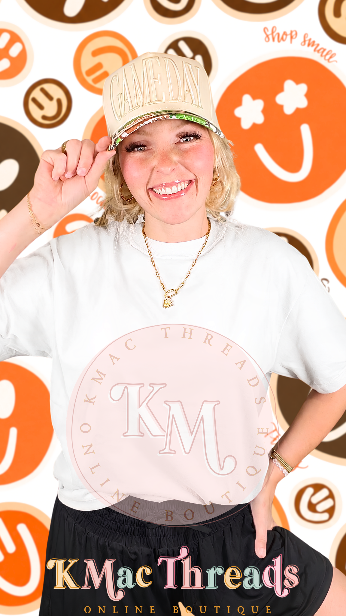 White Comfort Color Football Orange & Brown Smiley Story Mock