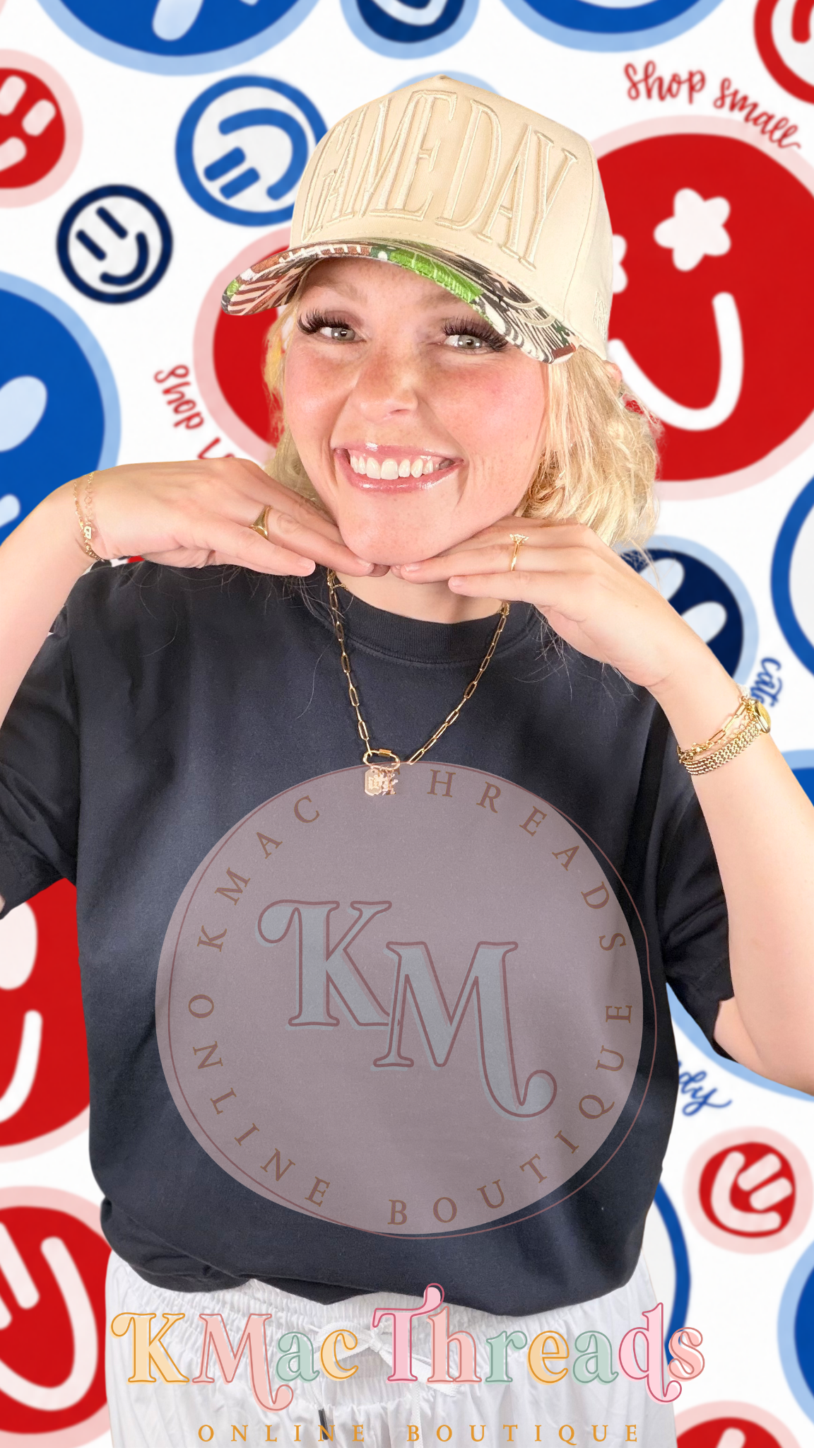 Black Comfort Color Football Red & Blue Smiley Story Mock