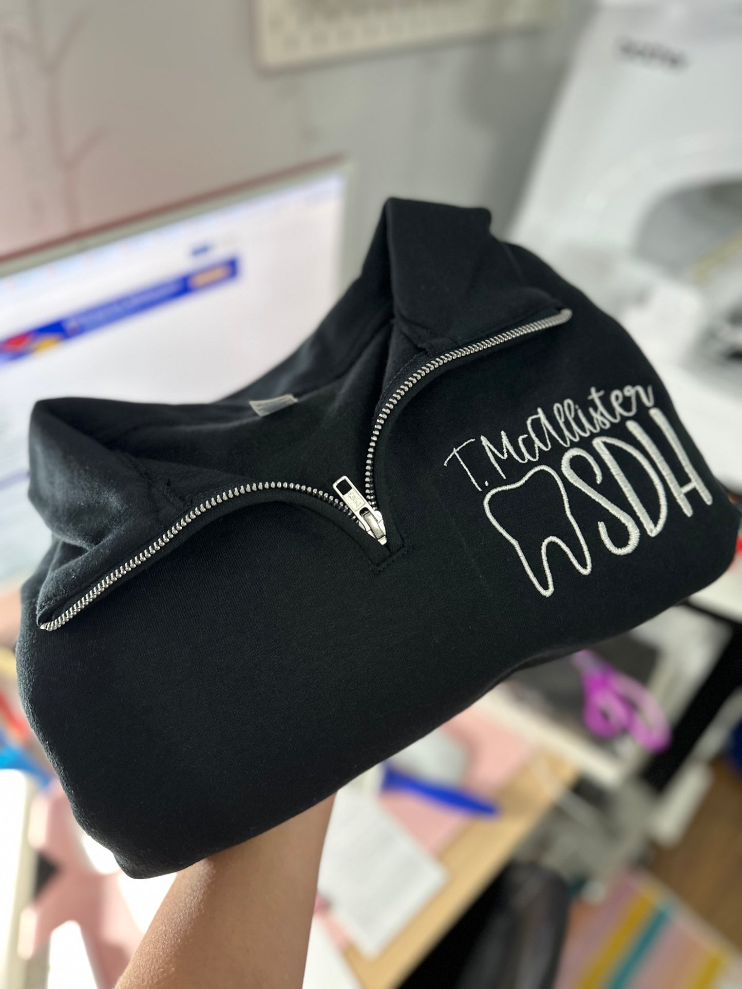 Embroidered Quarter Zip Sweatshirt