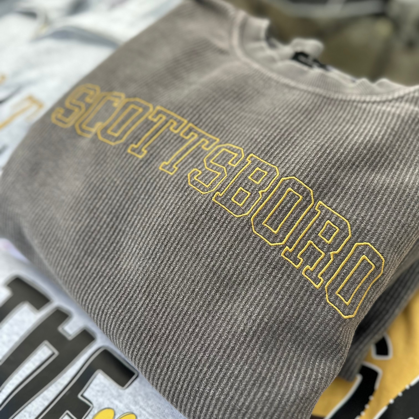 Embroidered Corded Crew Sweatshirt