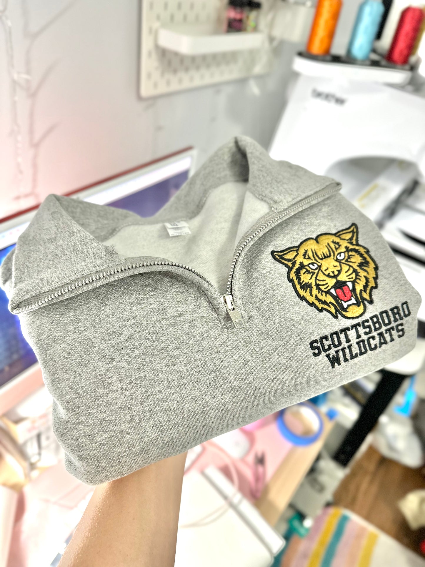 Embroidered Quarter Zip Sweatshirt