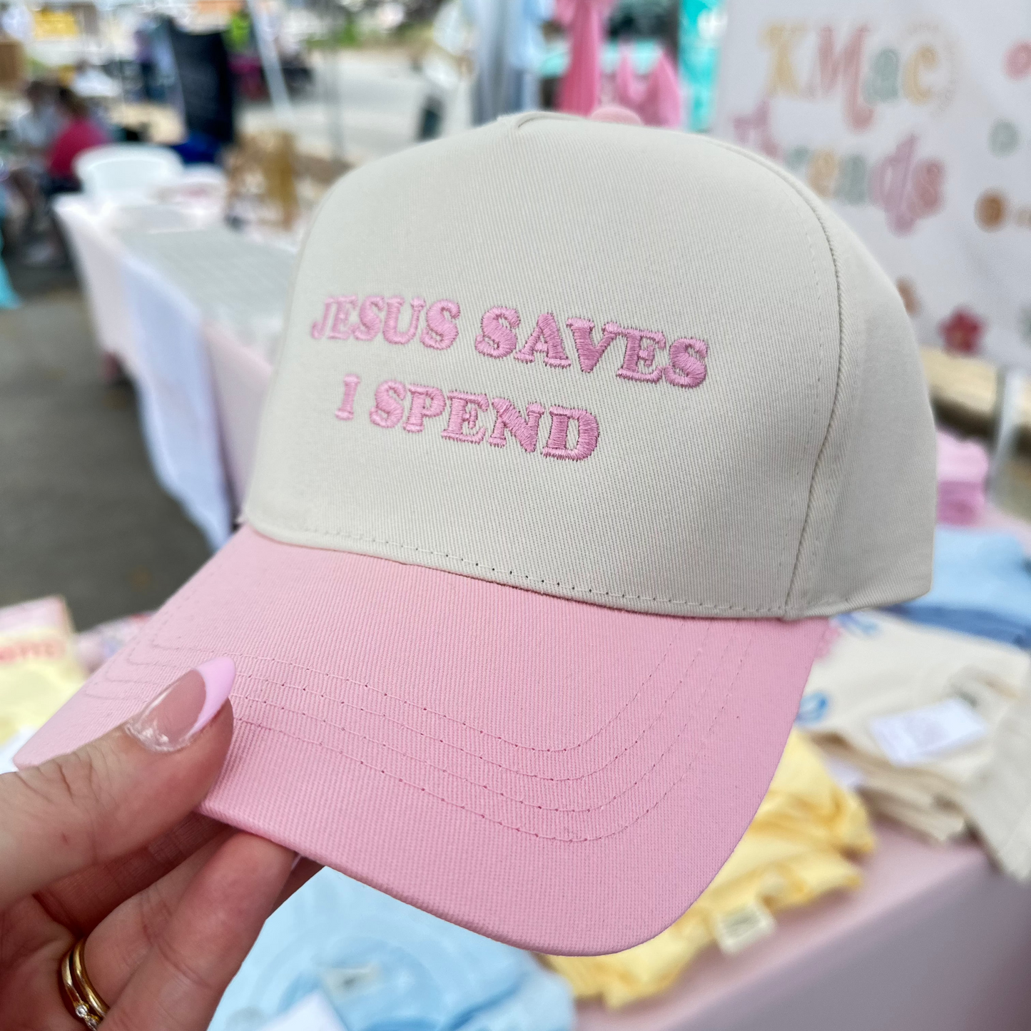 Jesus Saves, I Spend Embroidered Hat