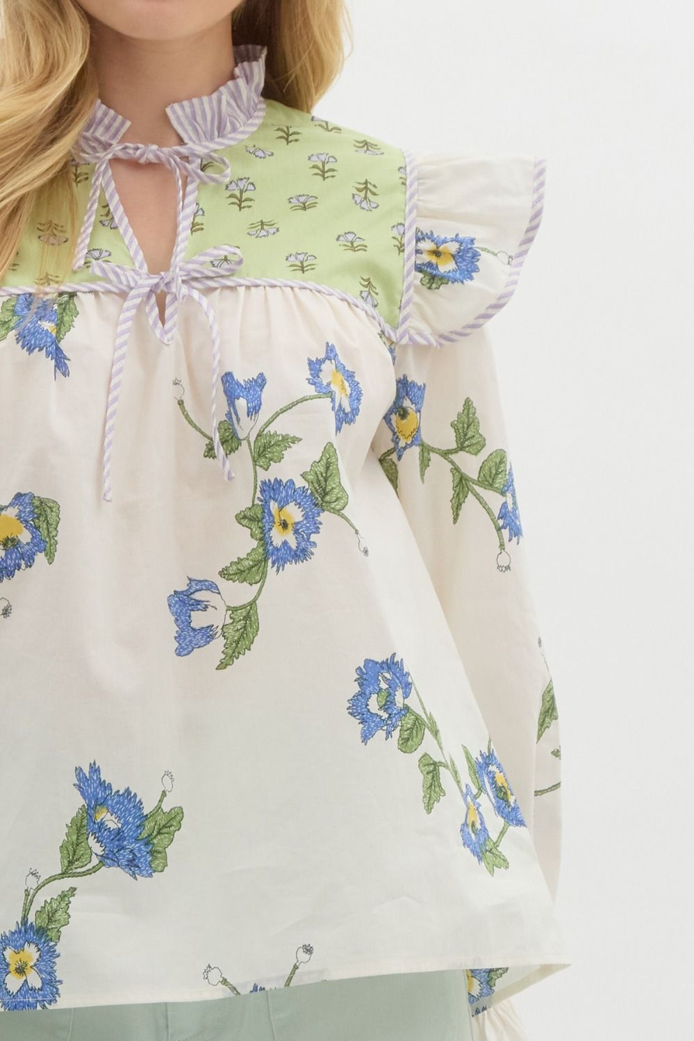 Entro Mixed Floral Yoke Top