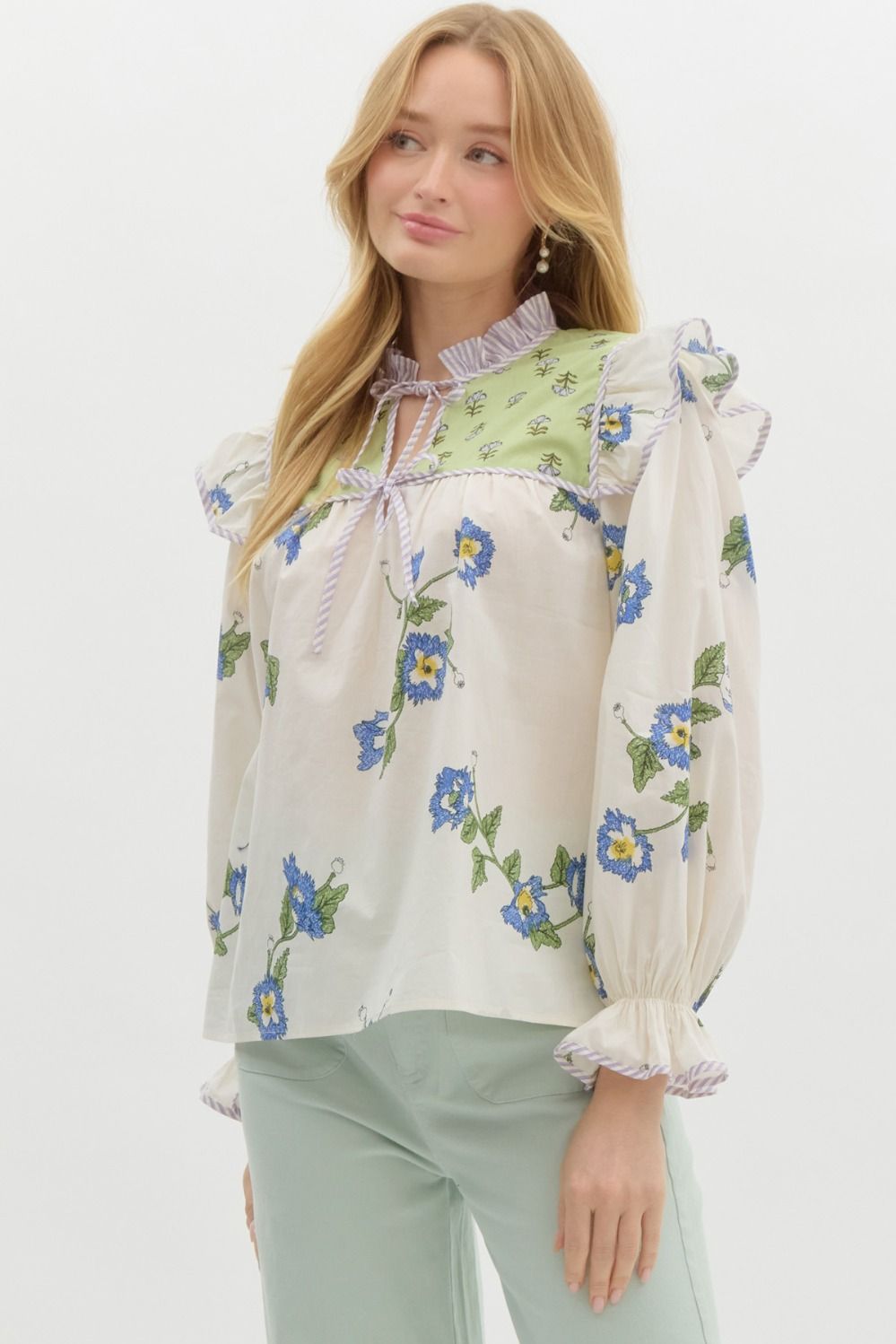 Entro Mixed Floral Yoke Top