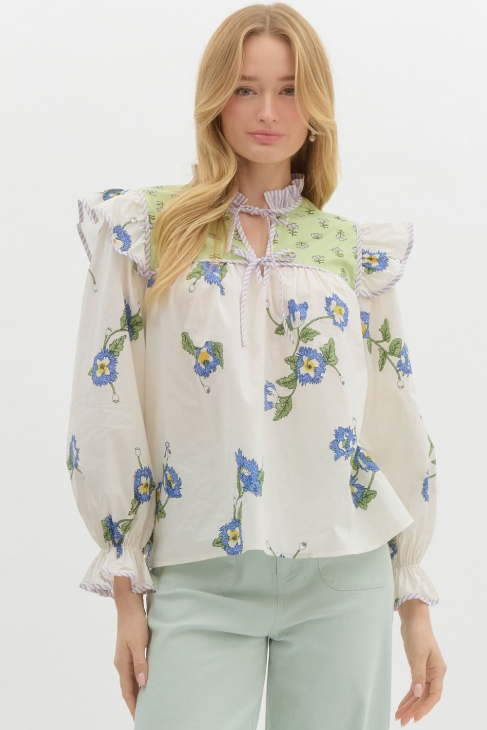 Entro Mixed Floral Yoke Top