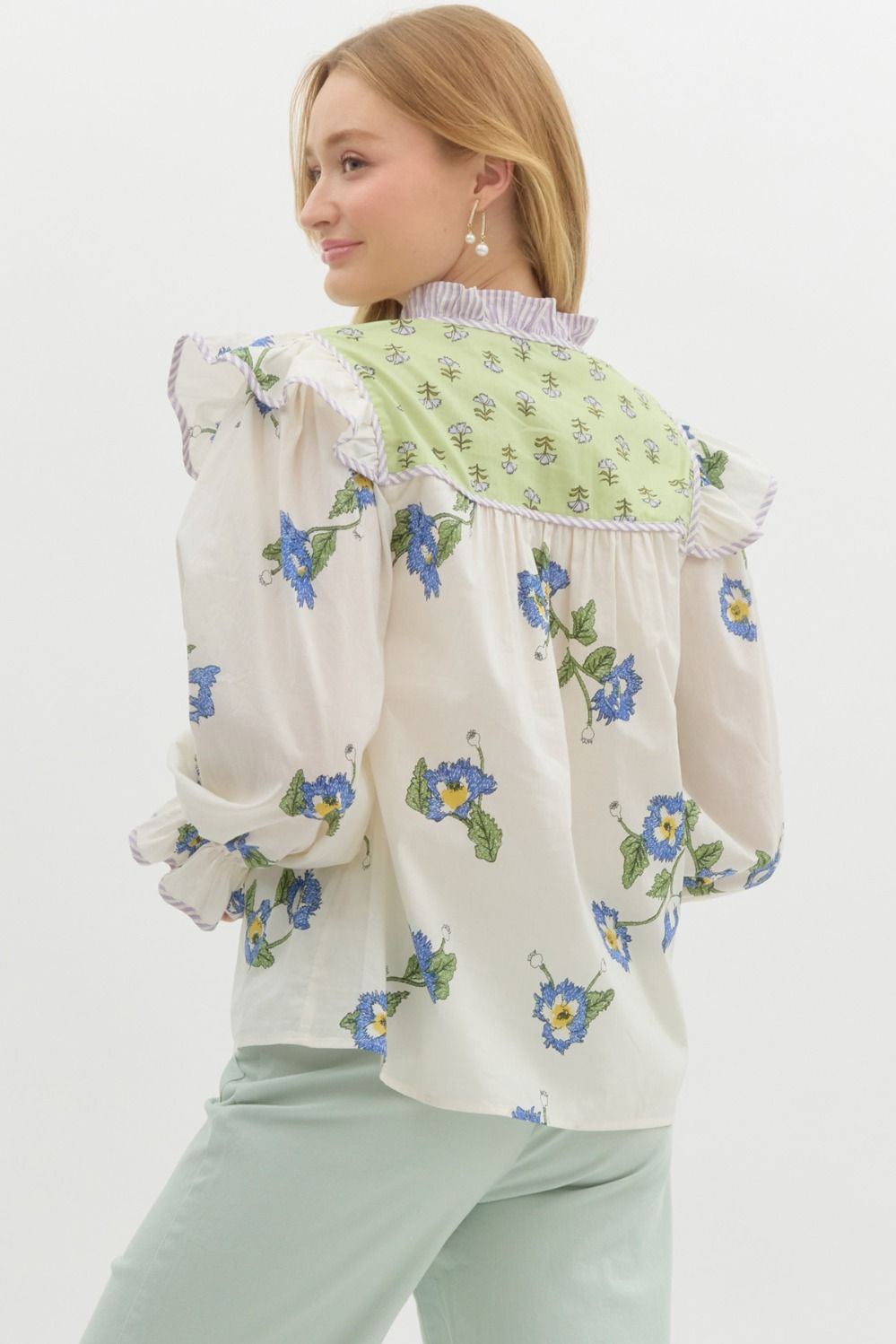 Entro Mixed Floral Yoke Top