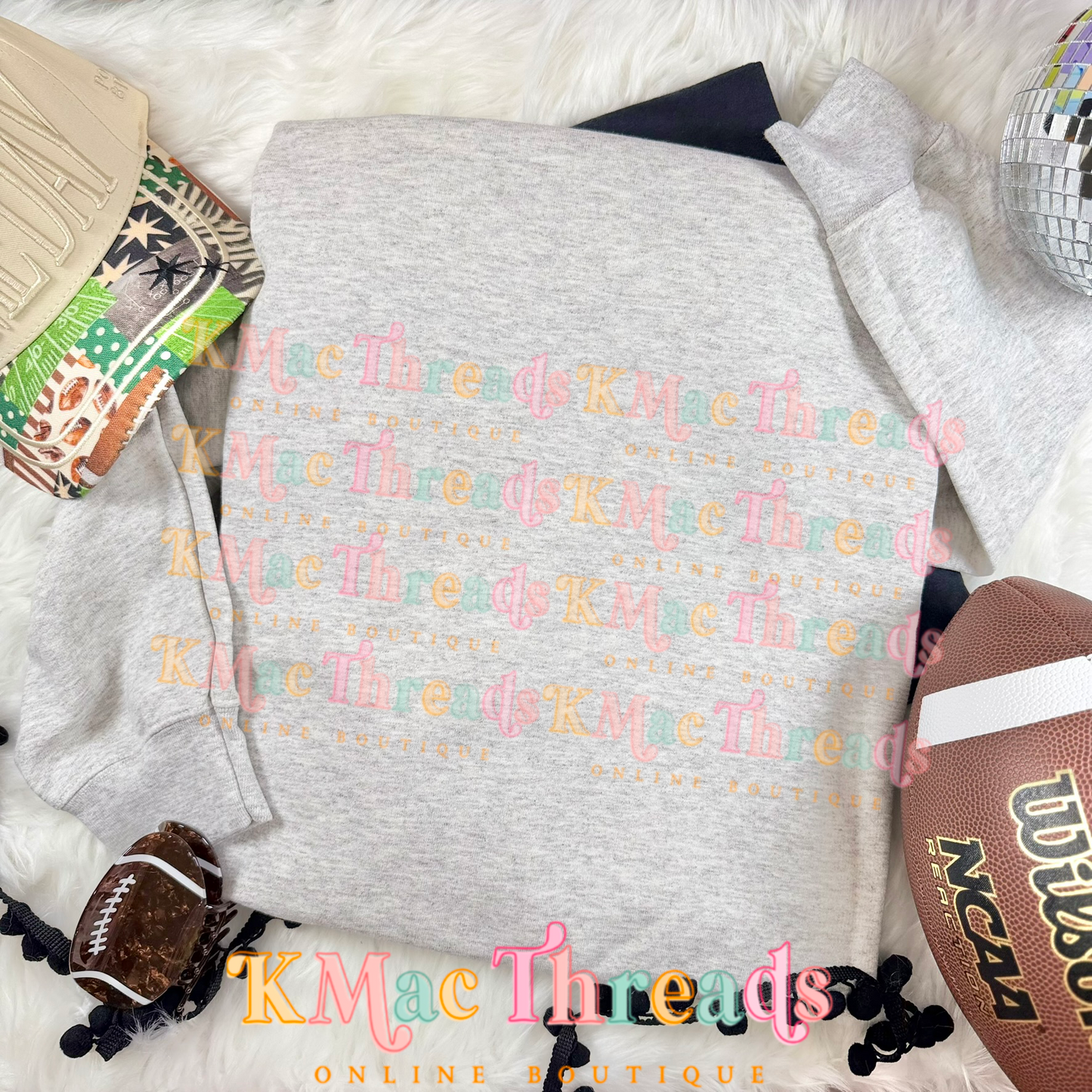 Ash Gildan Sweatshirt Football Flatlay Mockup
