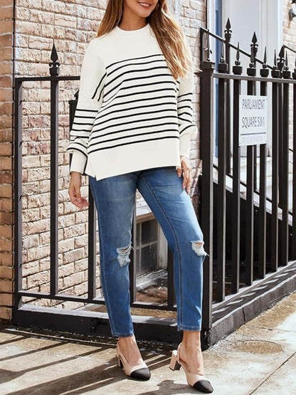 Striped Round Neck Long Sleeve Sweatshirt