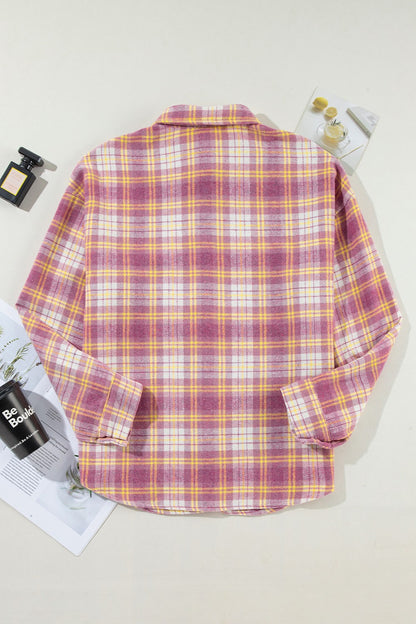 Plaid Collared Neck Long Sleeve Shacket