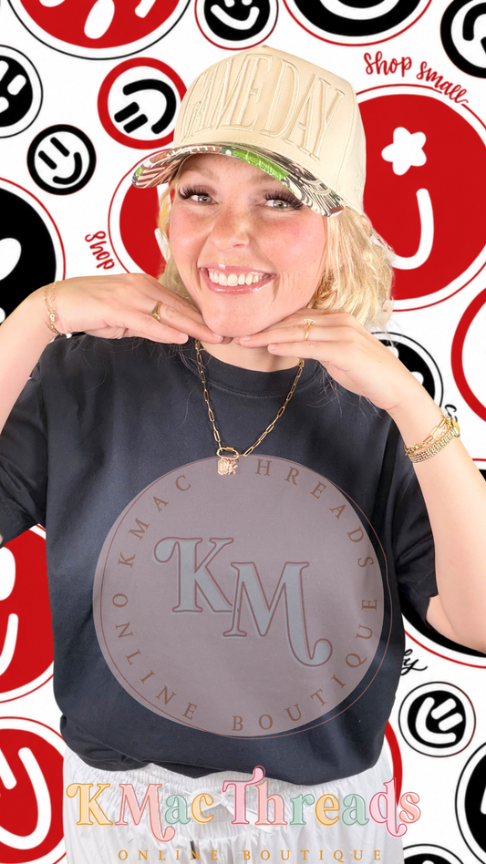 Black Comfort Color Football Black & Red Smiley Story Mock