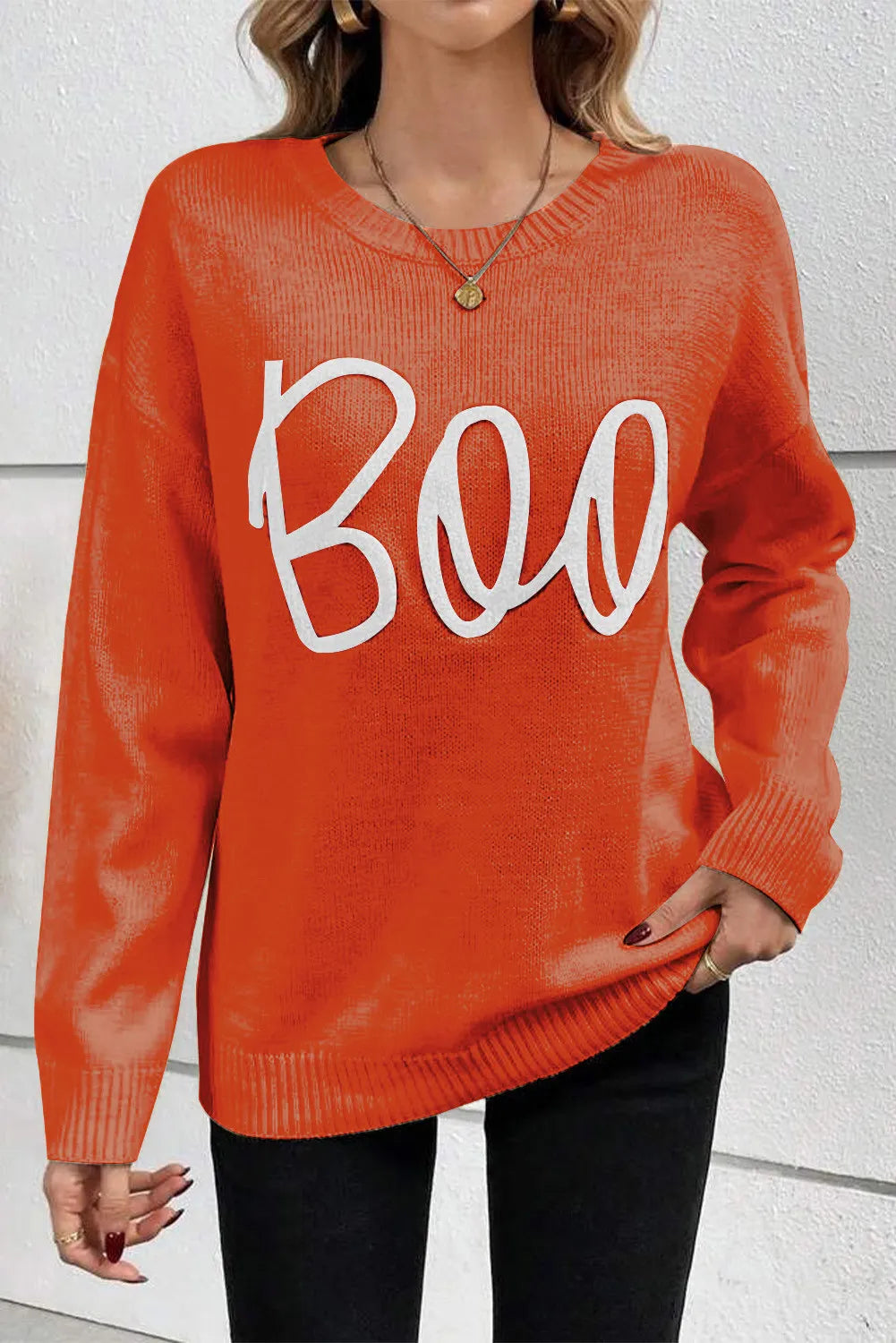 BOO Round Neck Long Sleeve Sweater