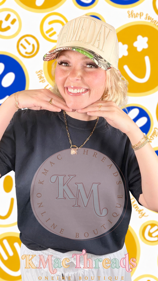 Black Comfort Color Football Blue & Gold Smiley Story Mock