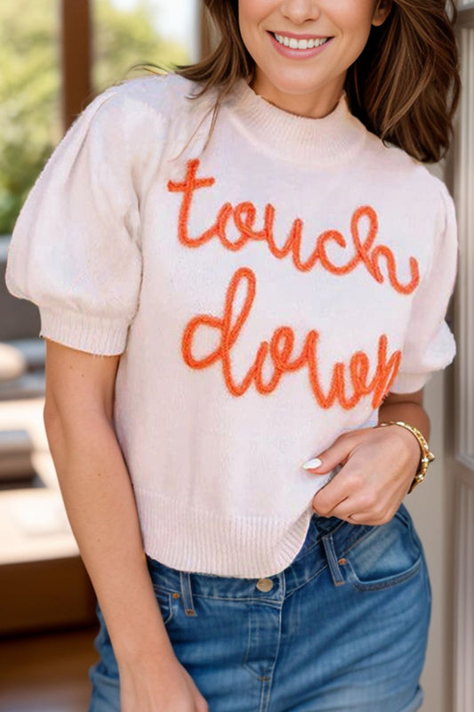 TOUCH DOWN Mock Neck Short Sleeve Knit Top