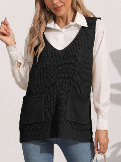 Pocketed V-Neck Sweater Vest