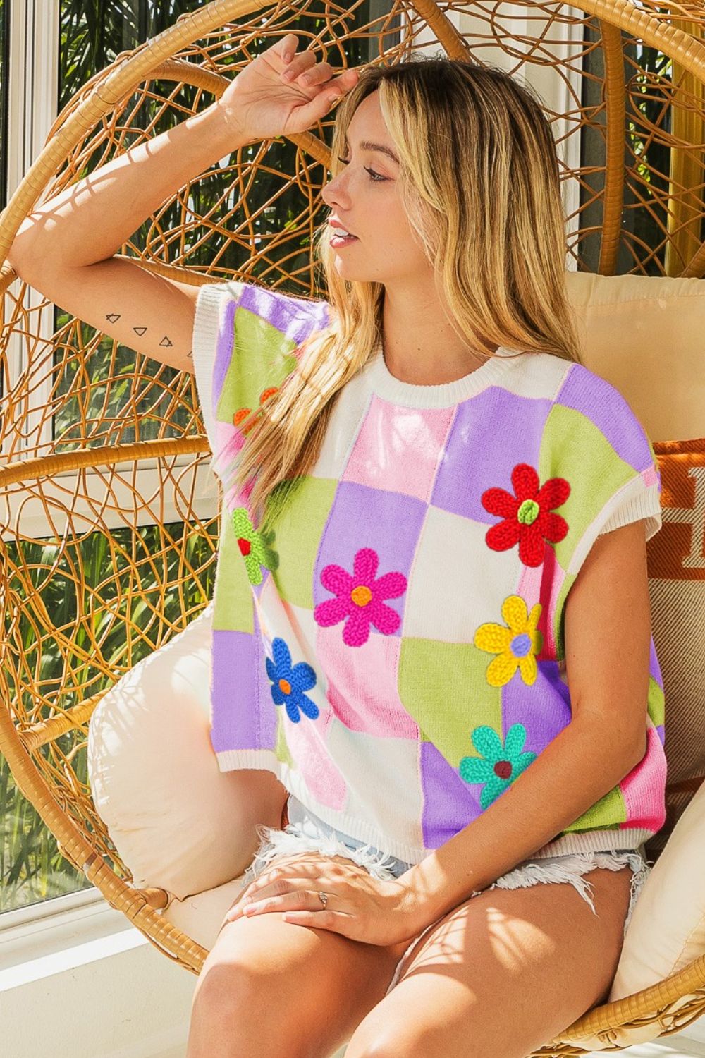 BiBi Flower Patch Checkered Sweater Vest – KMac Threads