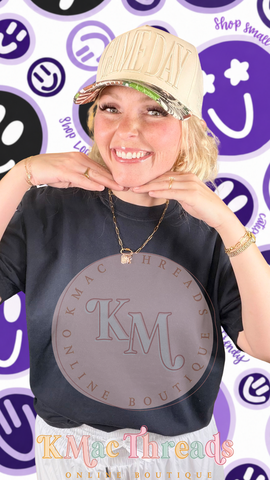 Black Comfort Color Football Purple & Black Smiley Story Mock