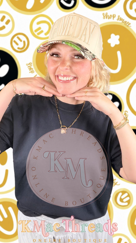 Black Comfort Color Football Black & Gold Smiley Story Mock