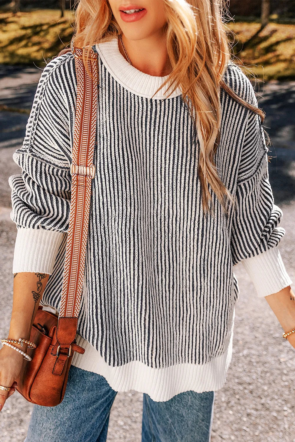 Round Neck Dropped Shoulder Sweater