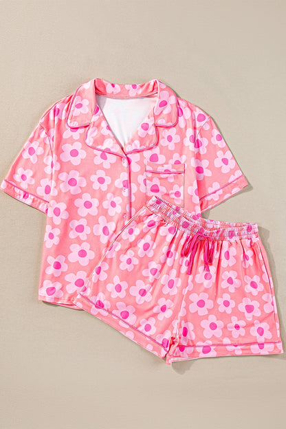 Pocketed Flower Half Sleeve Top and Shorts Lounge Set