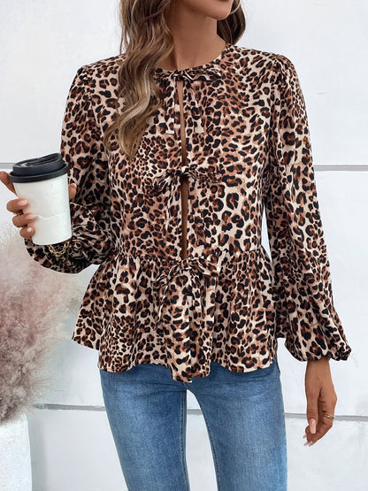 Peplum Tied Long Sleeve Blouse