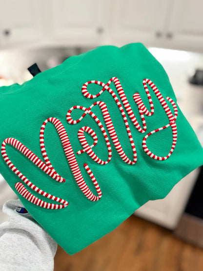3D Puff Embroidery Striped Merry