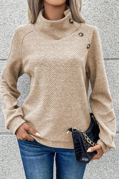 Textured Turtleneck Long Sleeve Sweatshirt