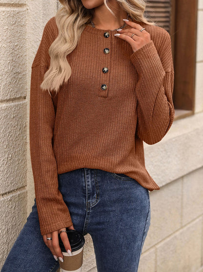 Half Button Long Sleeve T-Shirt