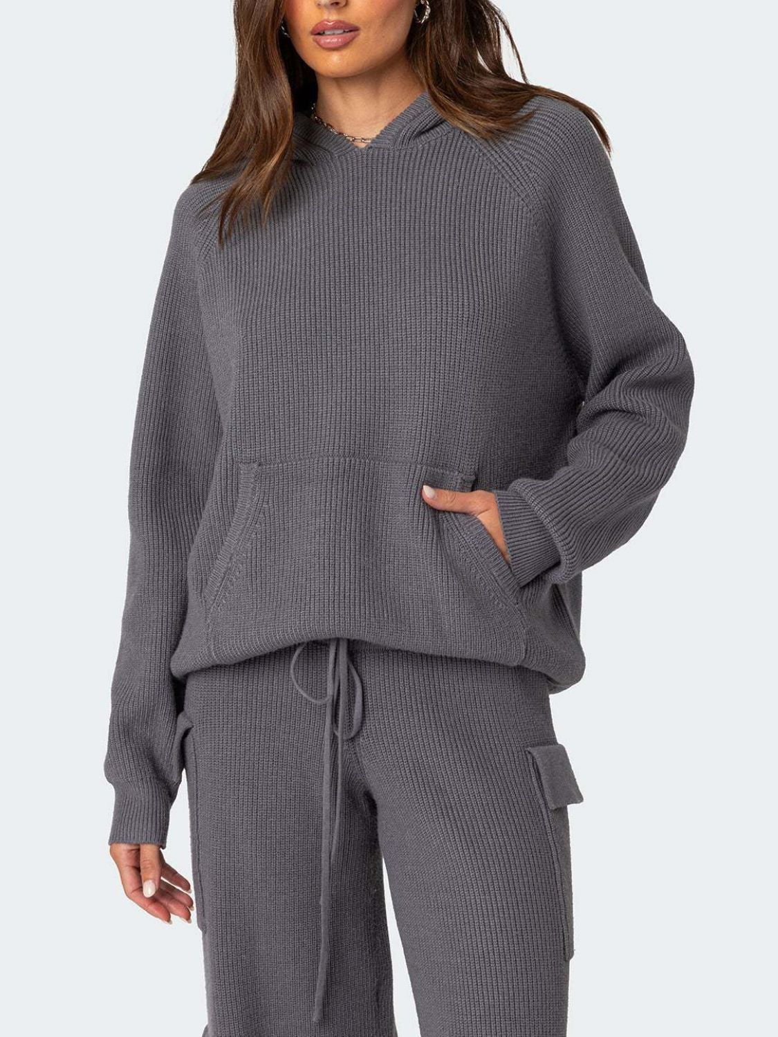 Long Sleeve Hooded Top and Pants Sweater Set