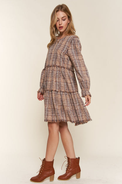 And The Why Full Size Washed Frayed Tiered Plaid Dress