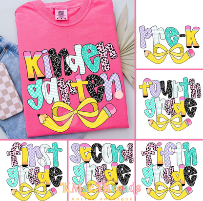 Multi Alpha Grade Tee With Pencil Bow