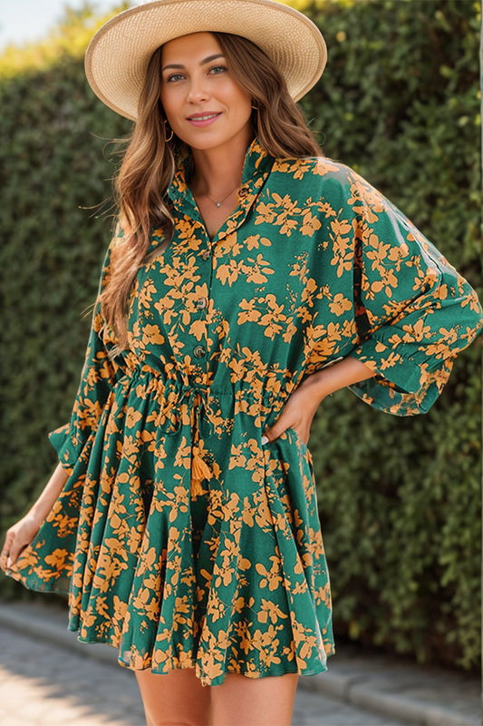 Printed Three-Quarter Sleeve Mini Dress