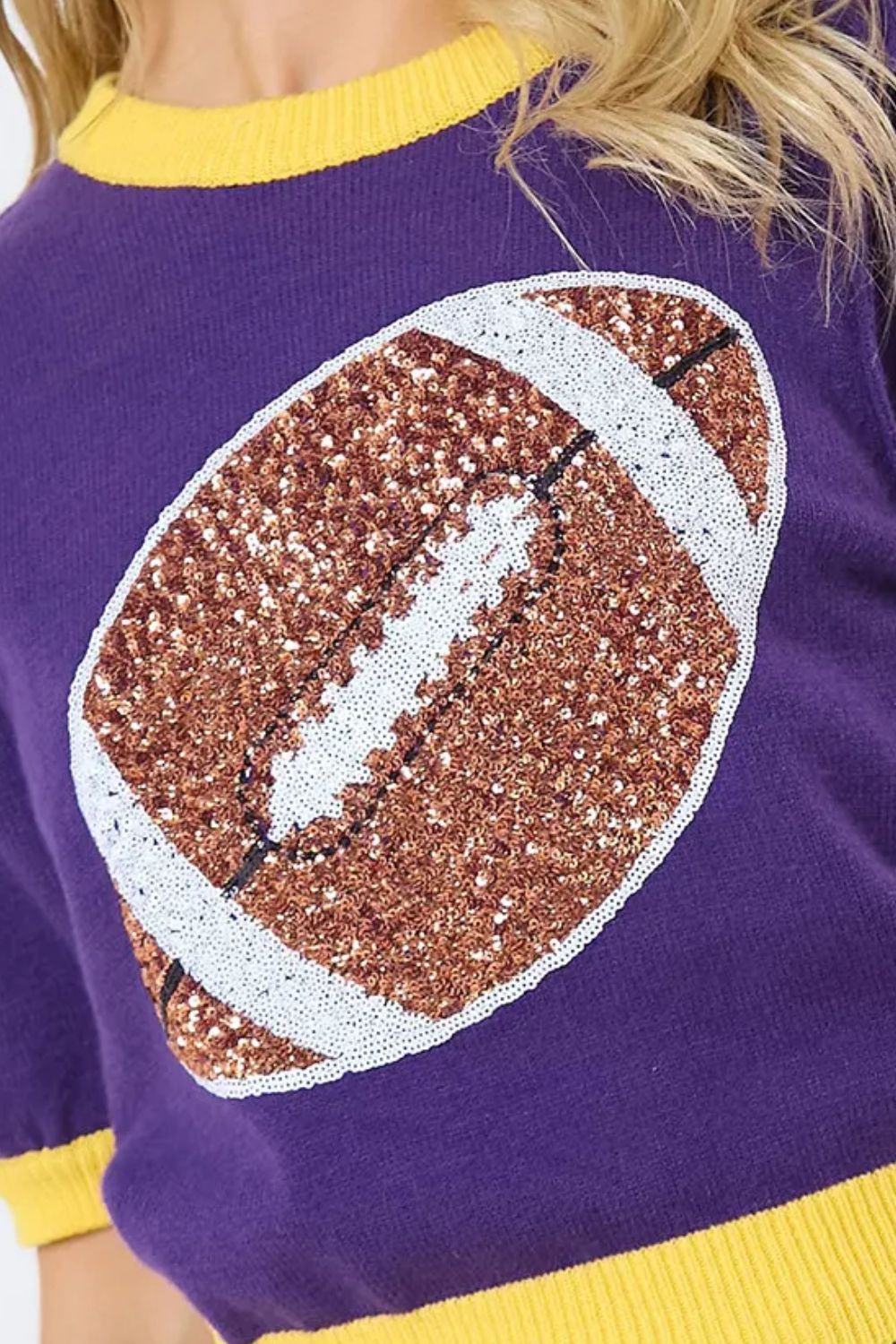 Sequin Football Round Neck Short Sleeve Top