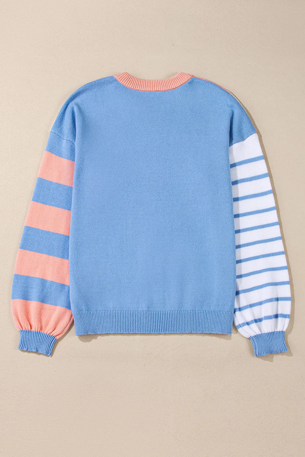 Contrast Striped Round Neck Long Sleeve Sweater