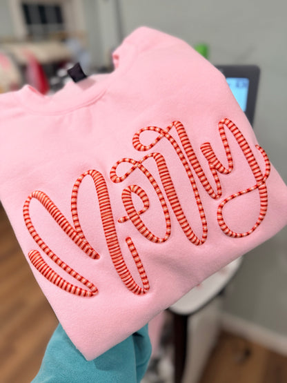 3D Puff Embroidery Striped Merry