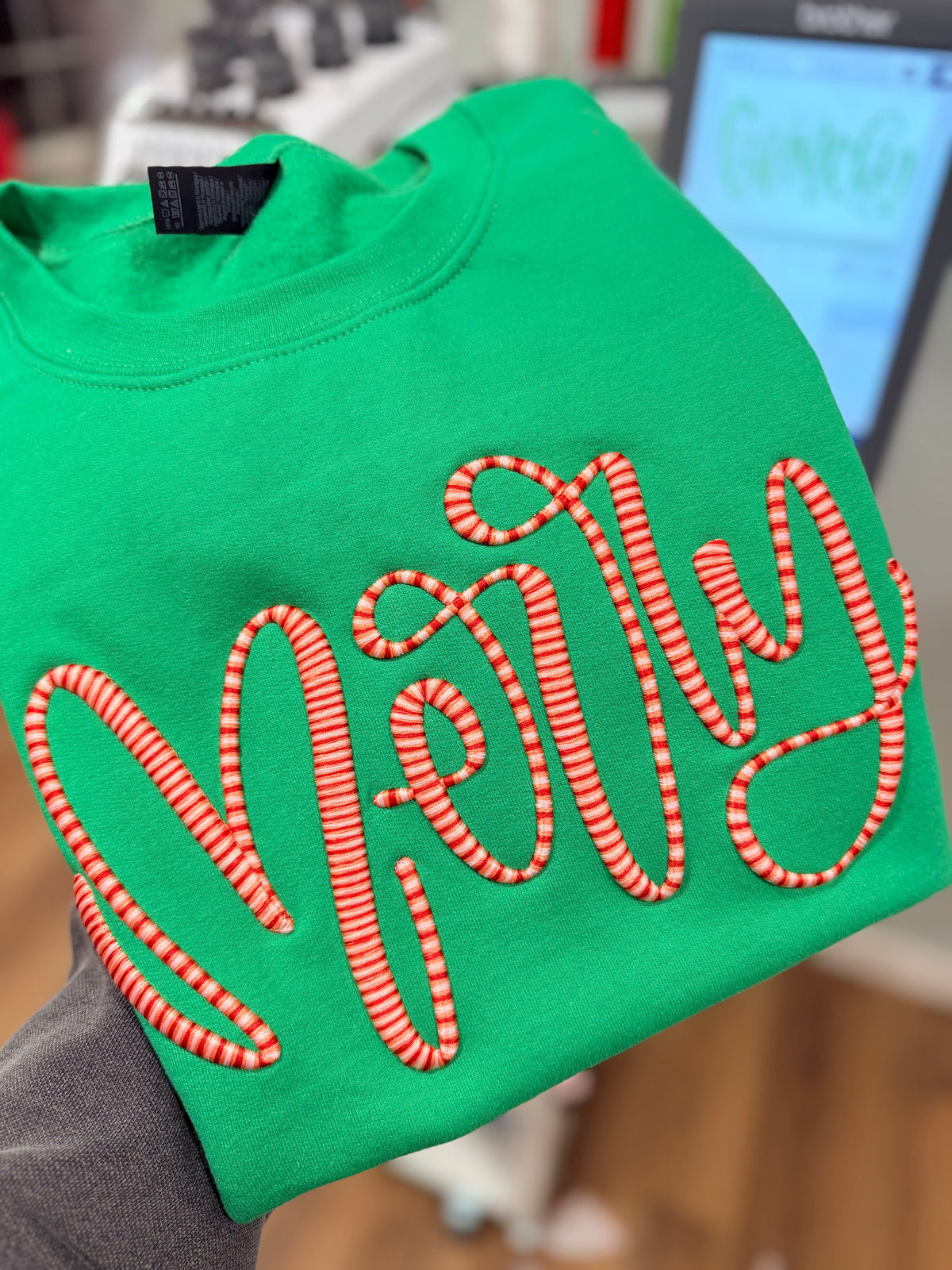 3D Puff Embroidery Striped Merry