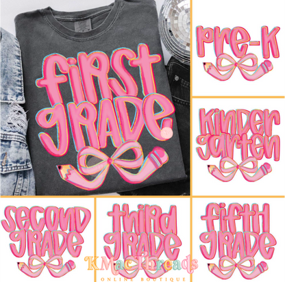 Pink Grade Tee with Pencil Bow