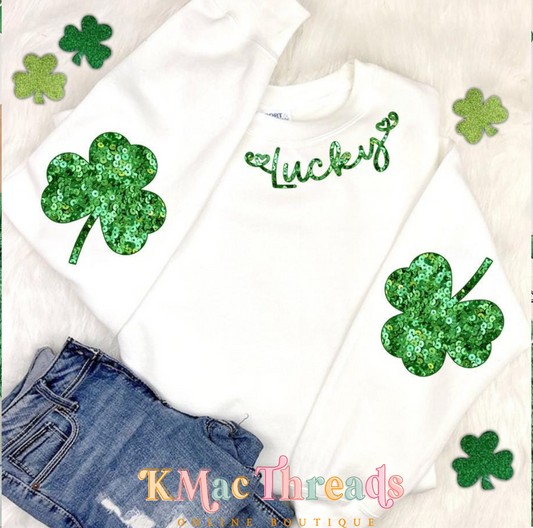 Faux Sequins Collar & Elbow Lucky