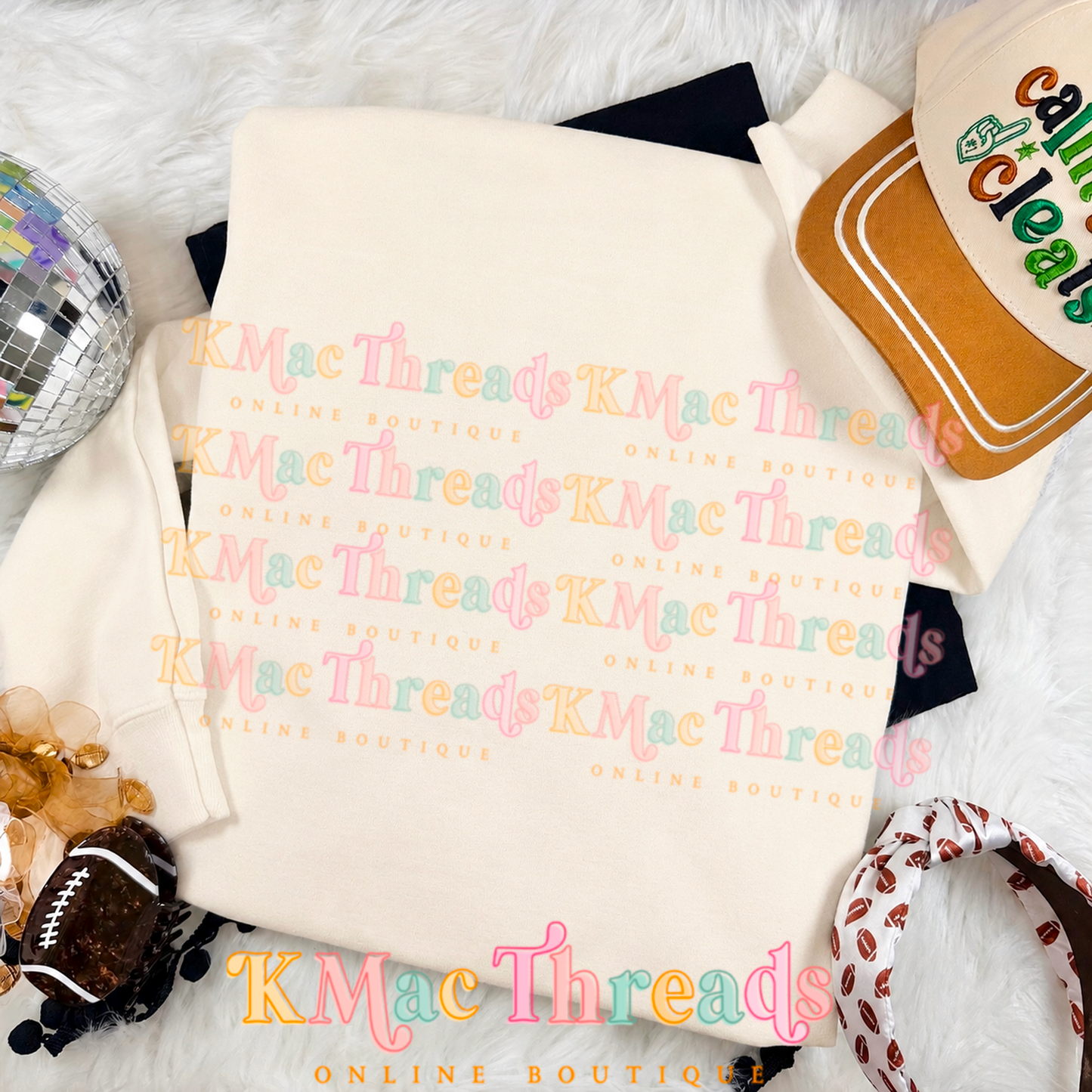 Ivory CC Sweatshirt Football Flatlay Mockup
