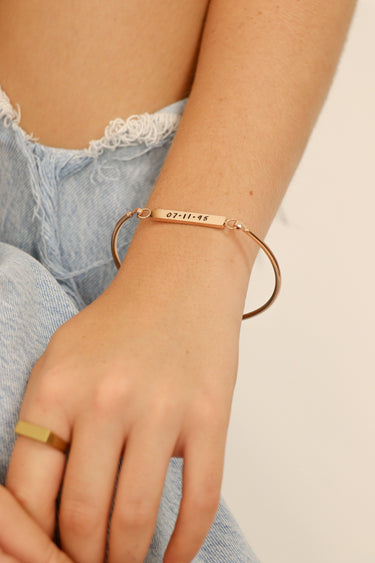 Engraved Flat Bar Bangle Bracelet