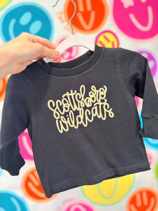 Black Scottsboro Script Kids Longsleeve