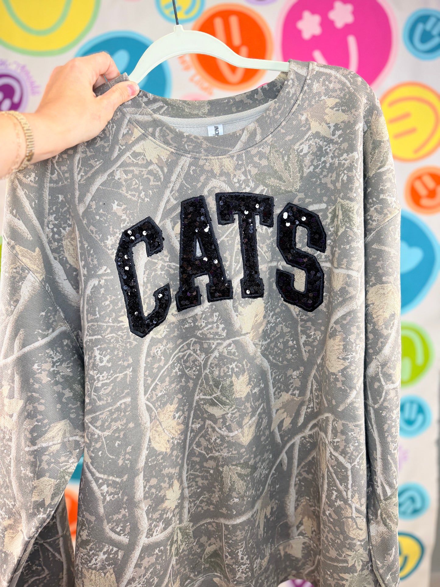 Camo Sweatshirt Sequin Applique