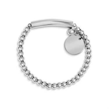 Engraved Beaded Stretch Bracelet With Charm