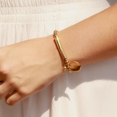 Engraved Beaded Stretch Bracelet With Charm