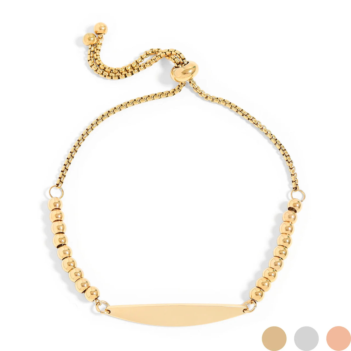 Engraved Adjustable Beaded Curved Blank Bar Bracelet