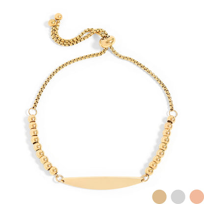 Engraved Adjustable Beaded Curved Blank Bar Bracelet