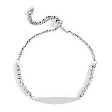 Engraved Adjustable Beaded Curved Blank Bar Bracelet