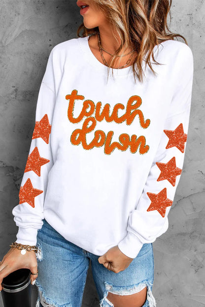 Letter & Star Round Neck Long Sleeve Sweatshirt